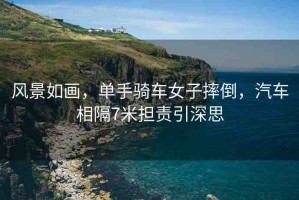 風(fēng)景如畫，單手騎車女子摔倒，汽車相隔7米擔(dān)責(zé)引深思