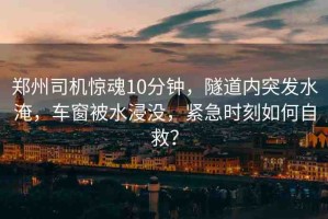 鄭州司機(jī)驚魂10分鐘，隧道內(nèi)突發(fā)水淹，車窗被水浸沒，緊急時(shí)刻如何自救？