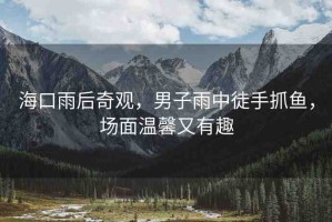 ?？谟旰笃嬗^，男子雨中徒手抓魚(yú)，場(chǎng)面溫馨又有趣