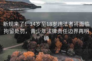 新規(guī)來(lái)了！14歲至18歲違法者將面臨拘留處罰，青少年法律責(zé)任邊界再明確