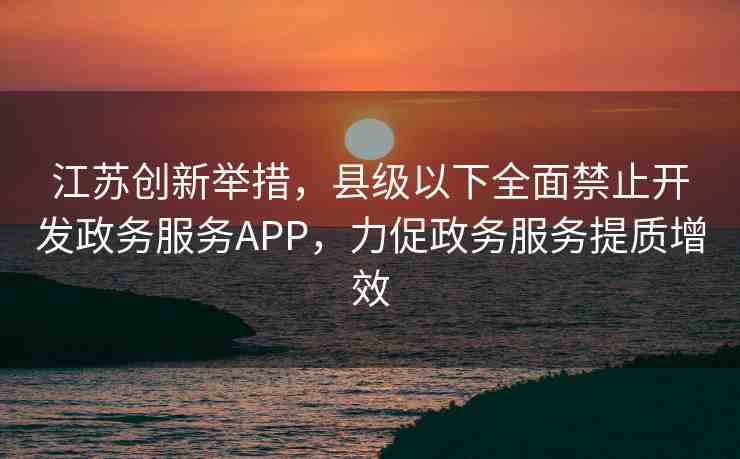 江蘇創(chuàng)新舉措，縣級以下全面禁止開發(fā)政務服務APP，力促政務服務提質(zhì)增效